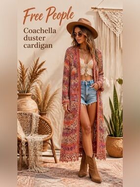Free People Multicolor Boho Duster Cardigan - Rust & Pink Tones